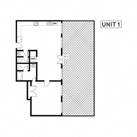 Floor plan for 1 bed, 1 bath, 1125 sqft